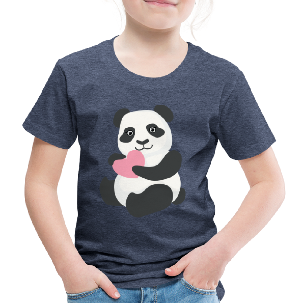 Kinder Premium T-Shirt - Panda mit Herz - Blau meliert