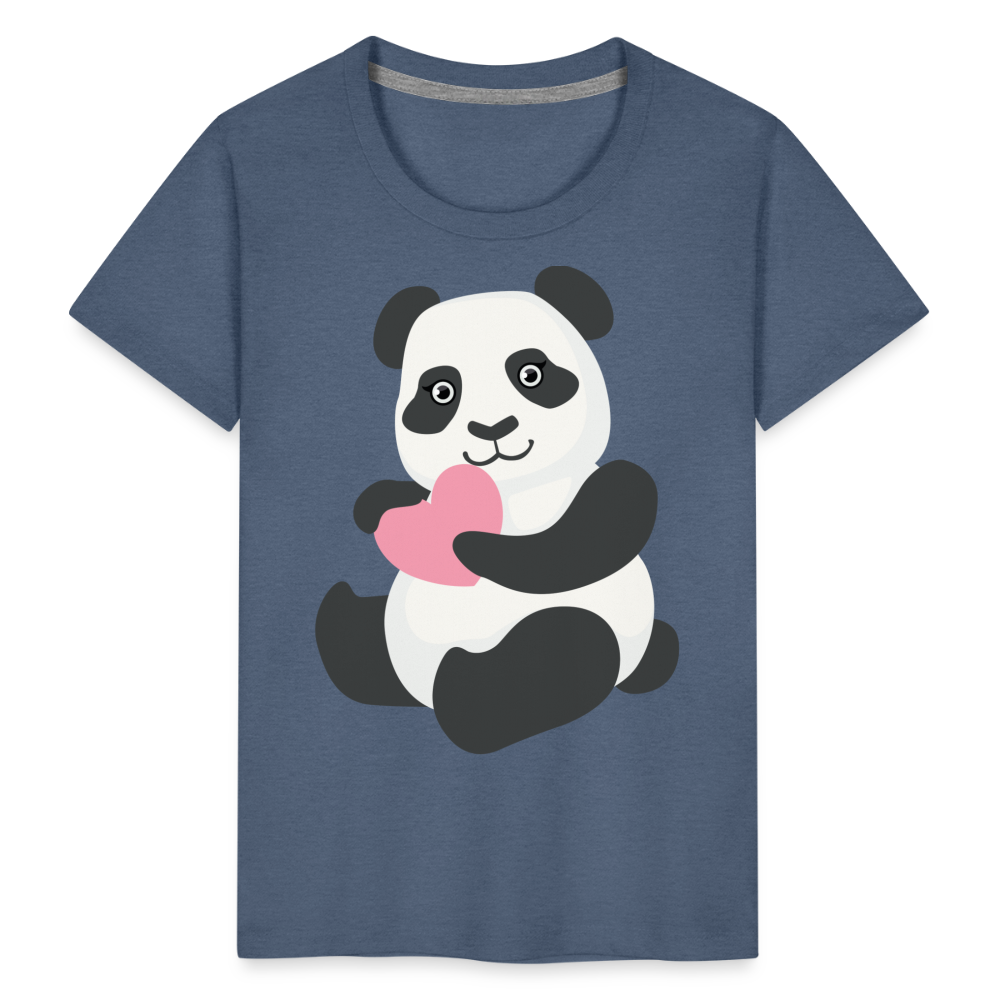 Kinder Premium T-Shirt - Panda mit Herz - Blau meliert