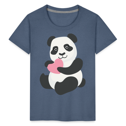 Kinder Premium T-Shirt - Panda mit Herz - Blau meliert