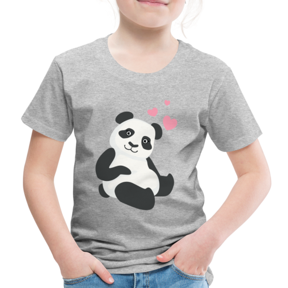 Kinder Premium T-Shirt - Panda mit Herzen über dem Kopf - Grau meliert