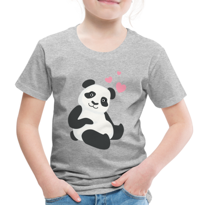 Kinder Premium T-Shirt - Panda mit Herzen über dem Kopf - Grau meliert