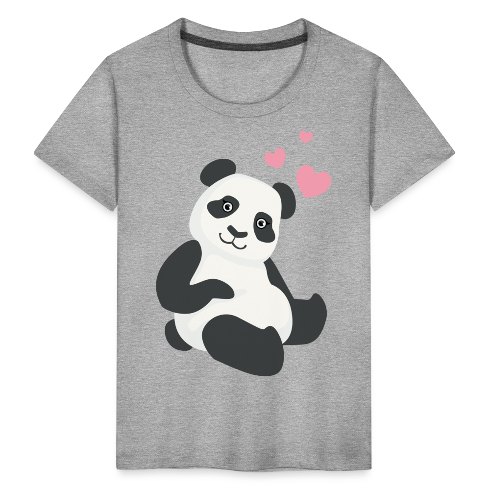 Kinder Premium T-Shirt - Panda mit Herzen über dem Kopf - Grau meliert