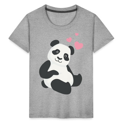 Kinder Premium T-Shirt - Panda mit Herzen über dem Kopf - Grau meliert