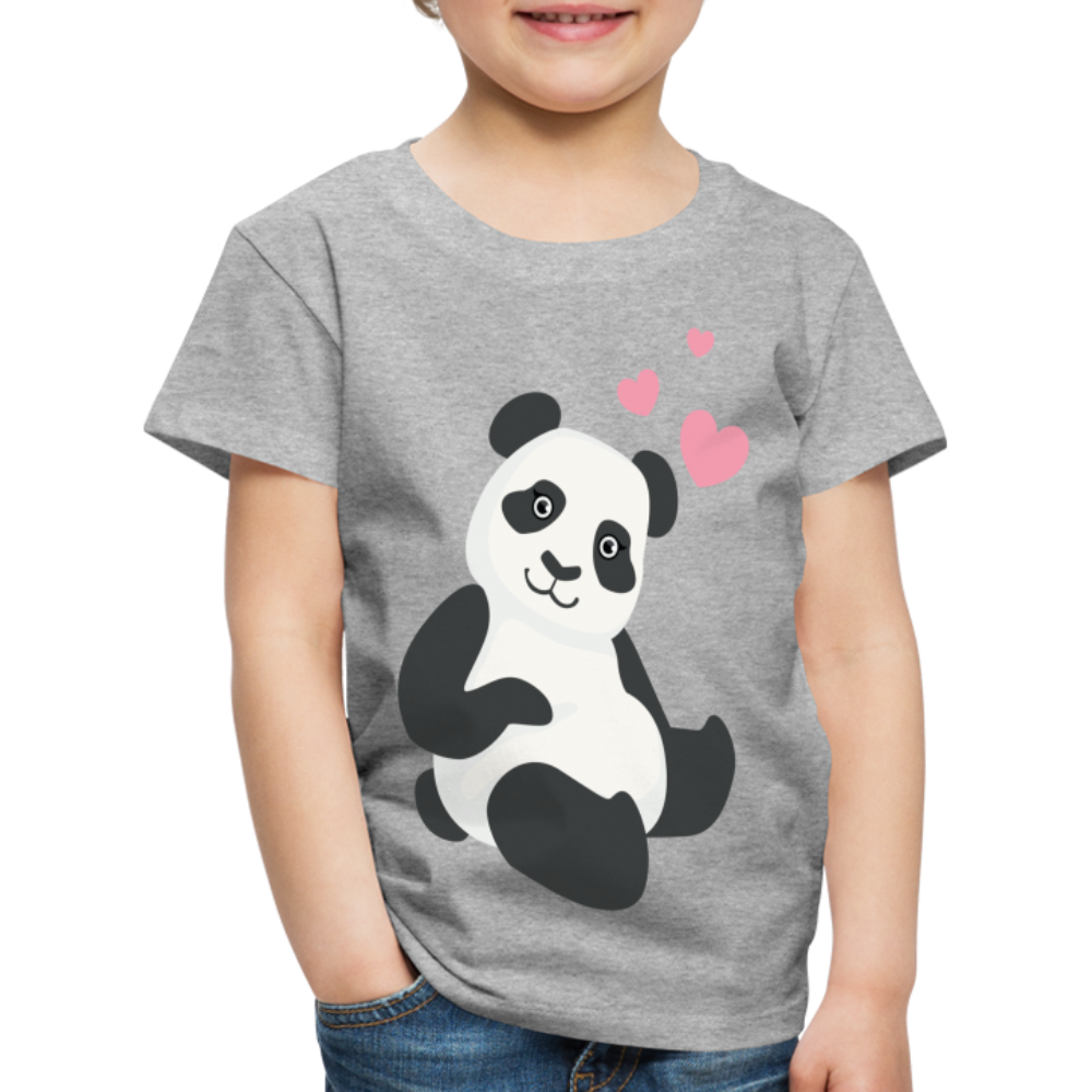 Kinder Premium T-Shirt - Panda mit Herzen über dem Kopf - Grau meliert