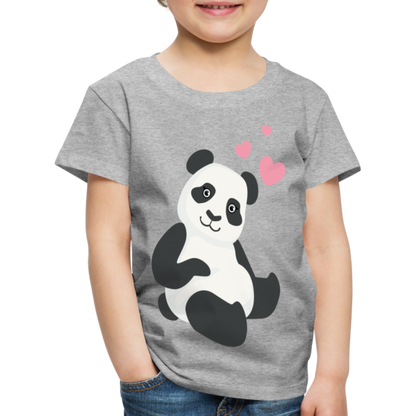 Kinder Premium T-Shirt - Panda mit Herzen über dem Kopf - Grau meliert