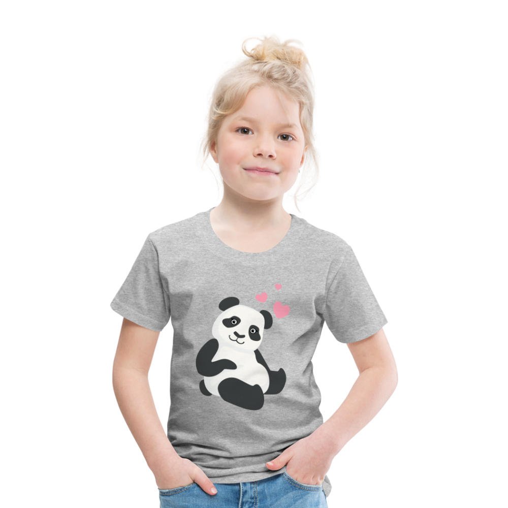 Kinder Premium T-Shirt - Panda mit Herzen über dem Kopf - Grau meliert