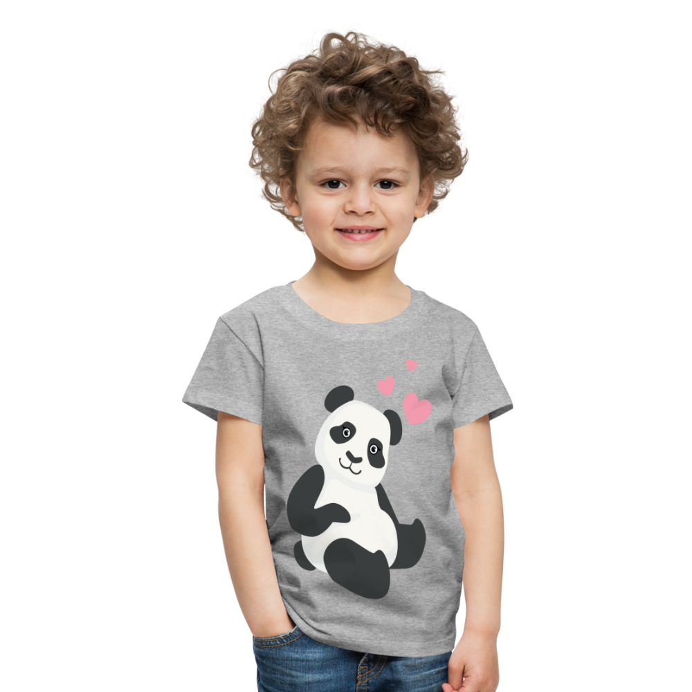 Kinder Premium T-Shirt - Panda mit Herzen über dem Kopf - Grau meliert