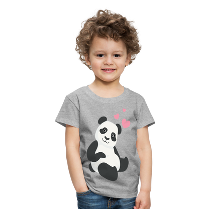 Kinder Premium T-Shirt - Panda mit Herzen über dem Kopf - Grau meliert