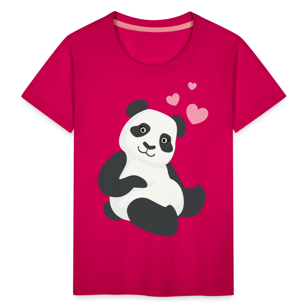 Kinder Premium T-Shirt - Panda mit Herzen über dem Kopf - dunkles Pink