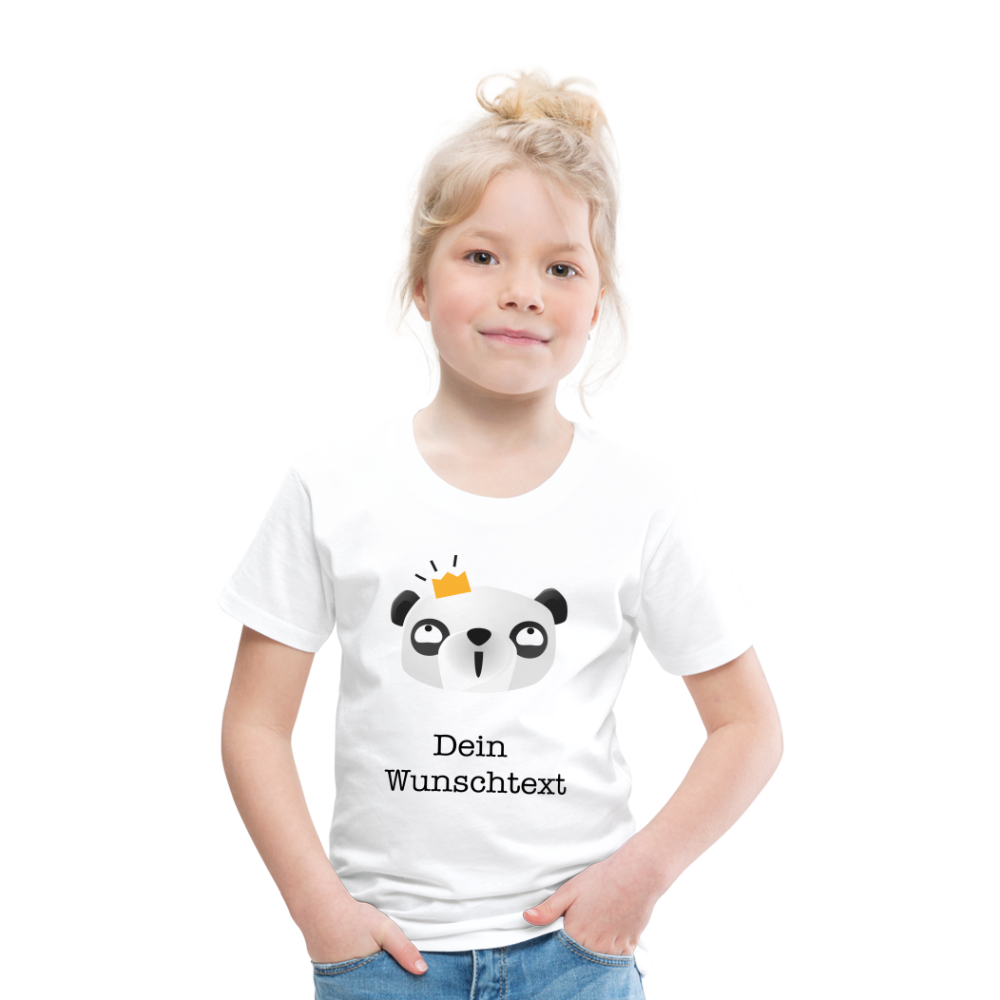 Kinder Premium T-Shirt - Panda mit Krone - personalisierbar - weiß