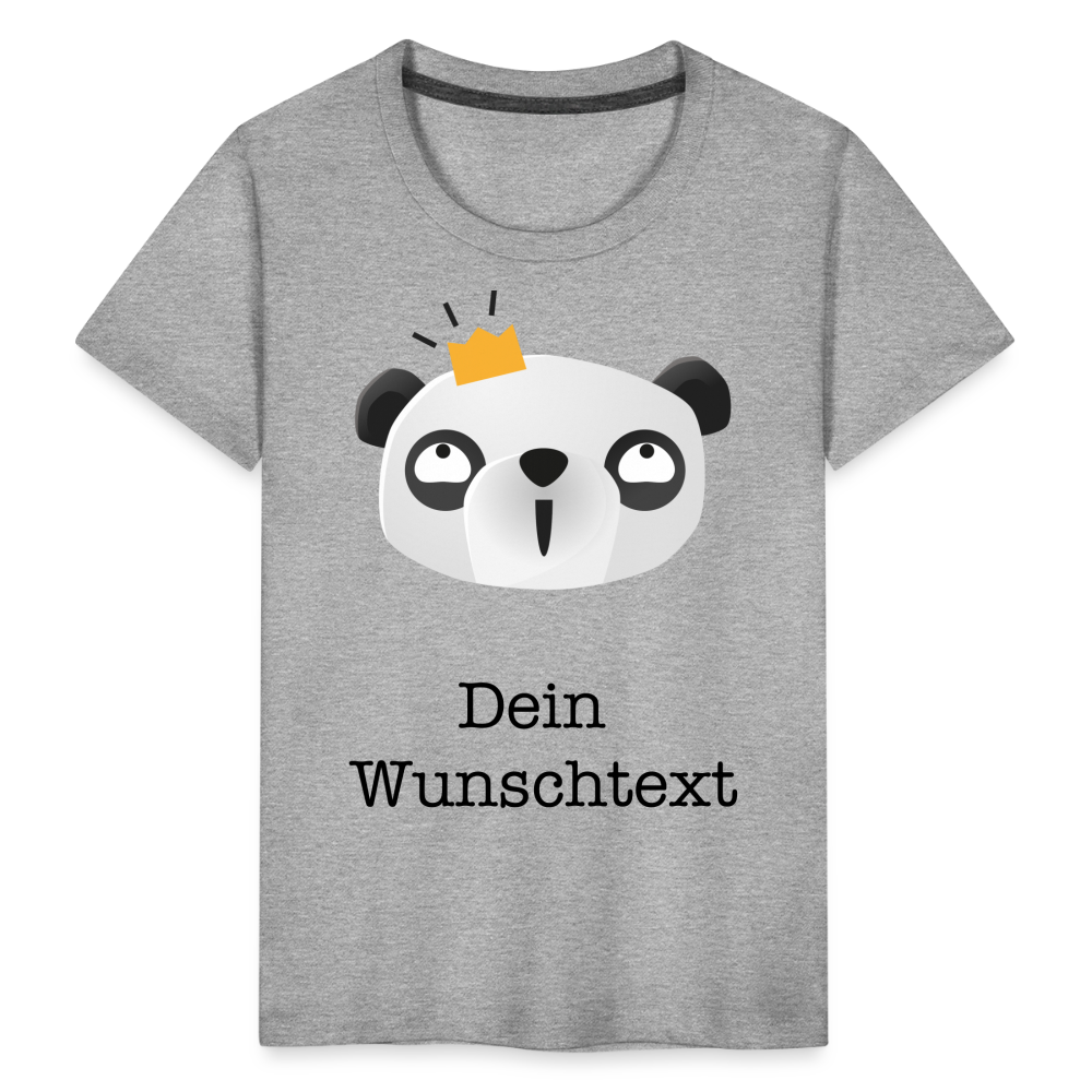 Kinder Premium T-Shirt - Panda mit Krone - personalisierbar - Grau meliert