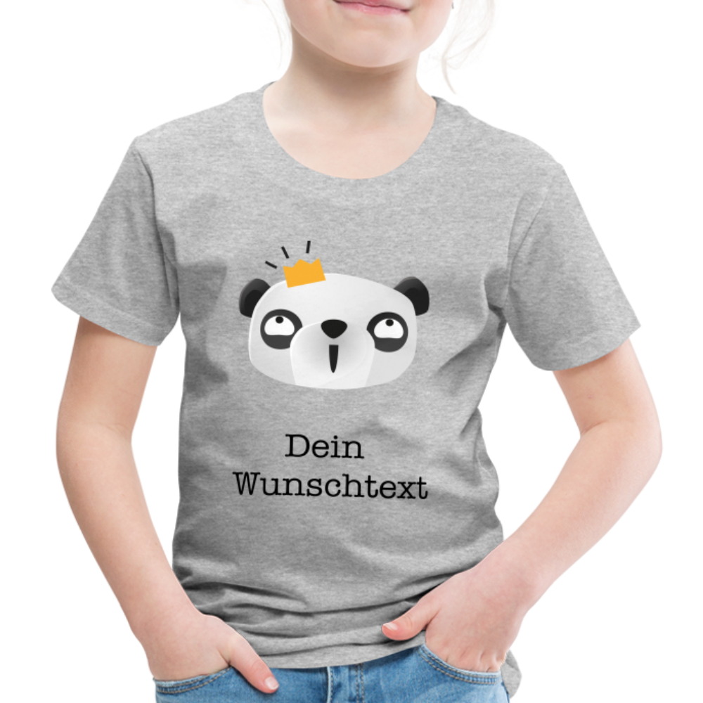 Kinder Premium T-Shirt - Panda mit Krone - personalisierbar - Grau meliert