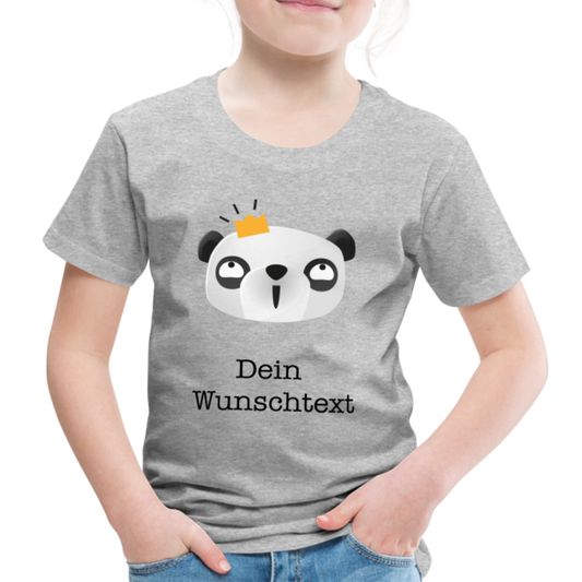 Kinder Premium T-Shirt - Panda mit Krone - personalisierbar - Grau meliert