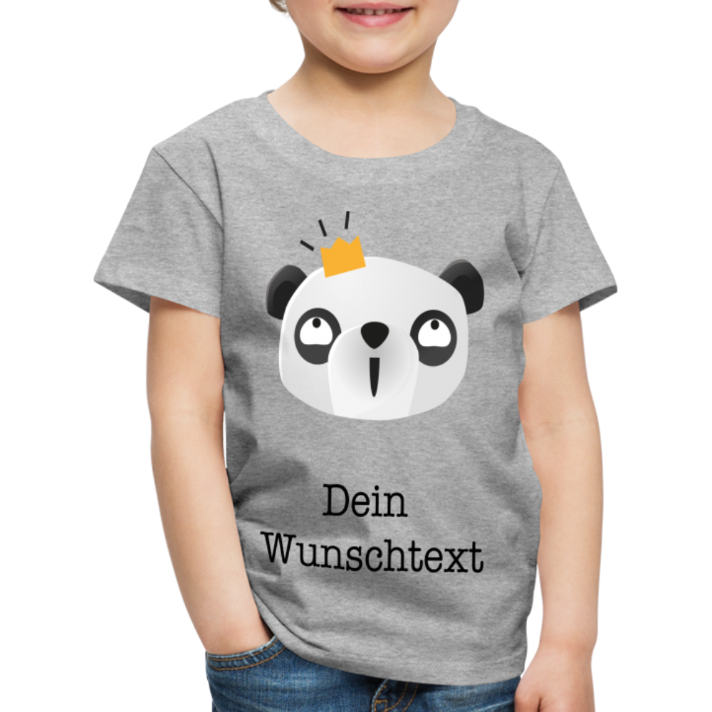 Kinder Premium T-Shirt - Panda mit Krone - personalisierbar - Grau meliert