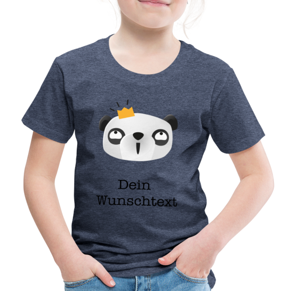 Kinder Premium T-Shirt - Panda mit Krone - personalisierbar - Blau meliert