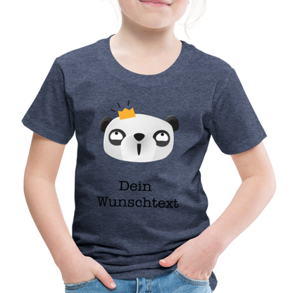 Kinder Premium T-Shirt - Panda mit Krone - personalisierbar - Blau meliert