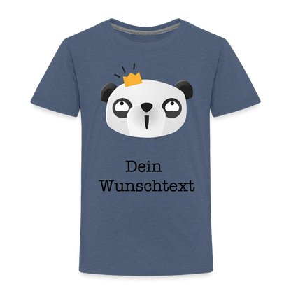 Kinder Premium T-Shirt - Panda mit Krone - personalisierbar - Blau meliert