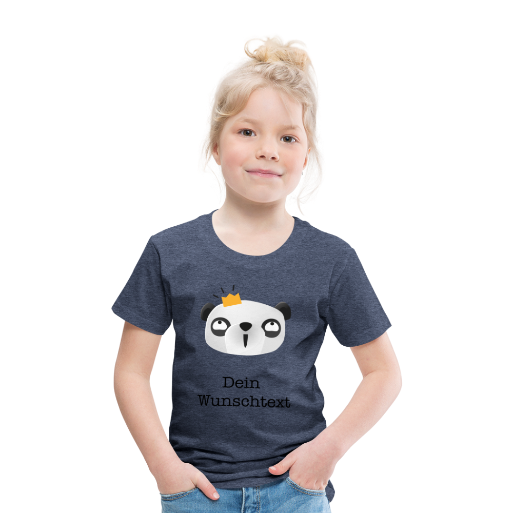 Kinder Premium T-Shirt - Panda mit Krone - personalisierbar - Blau meliert