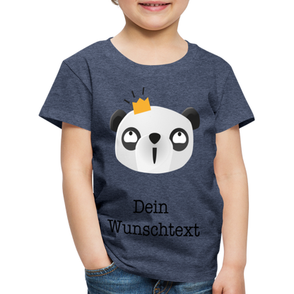 Kinder Premium T-Shirt - Panda mit Krone - personalisierbar - Blau meliert