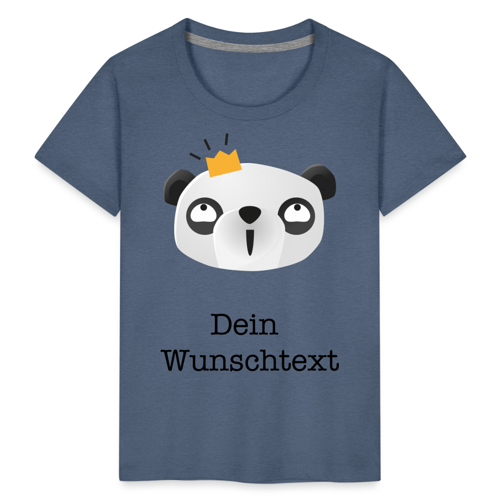 Kinder Premium T-Shirt - Panda mit Krone - personalisierbar - Blau meliert