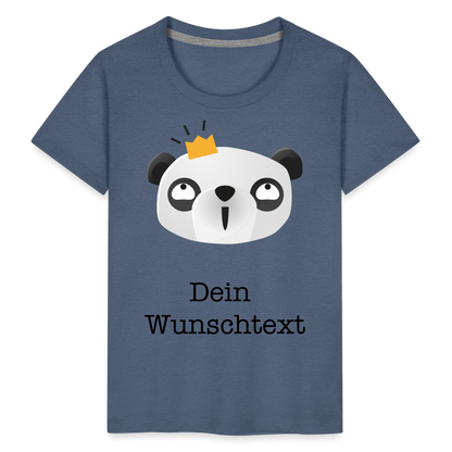 Kinder Premium T-Shirt - Panda mit Krone - personalisierbar - Blau meliert