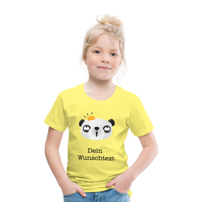 Kinder Premium T-Shirt - Panda mit Krone - personalisierbar - Gelb