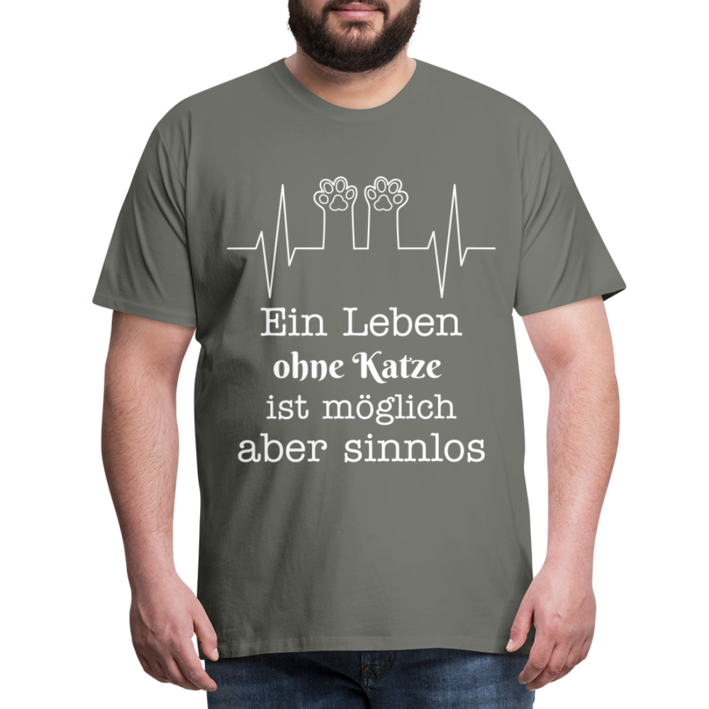 Männer Premium T-Shirt - Ein Leben ohne Katze ist möglich aber Sinnlos Spruch Design - Asphalt