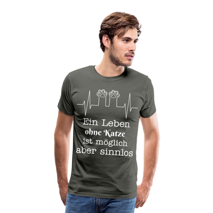 Männer Premium T-Shirt - Ein Leben ohne Katze ist möglich aber Sinnlos Spruch Design - Asphalt