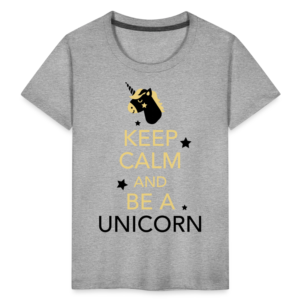 Kinder Premium T-Shirt - Keep Calm and be a Unicorn - Grau meliert