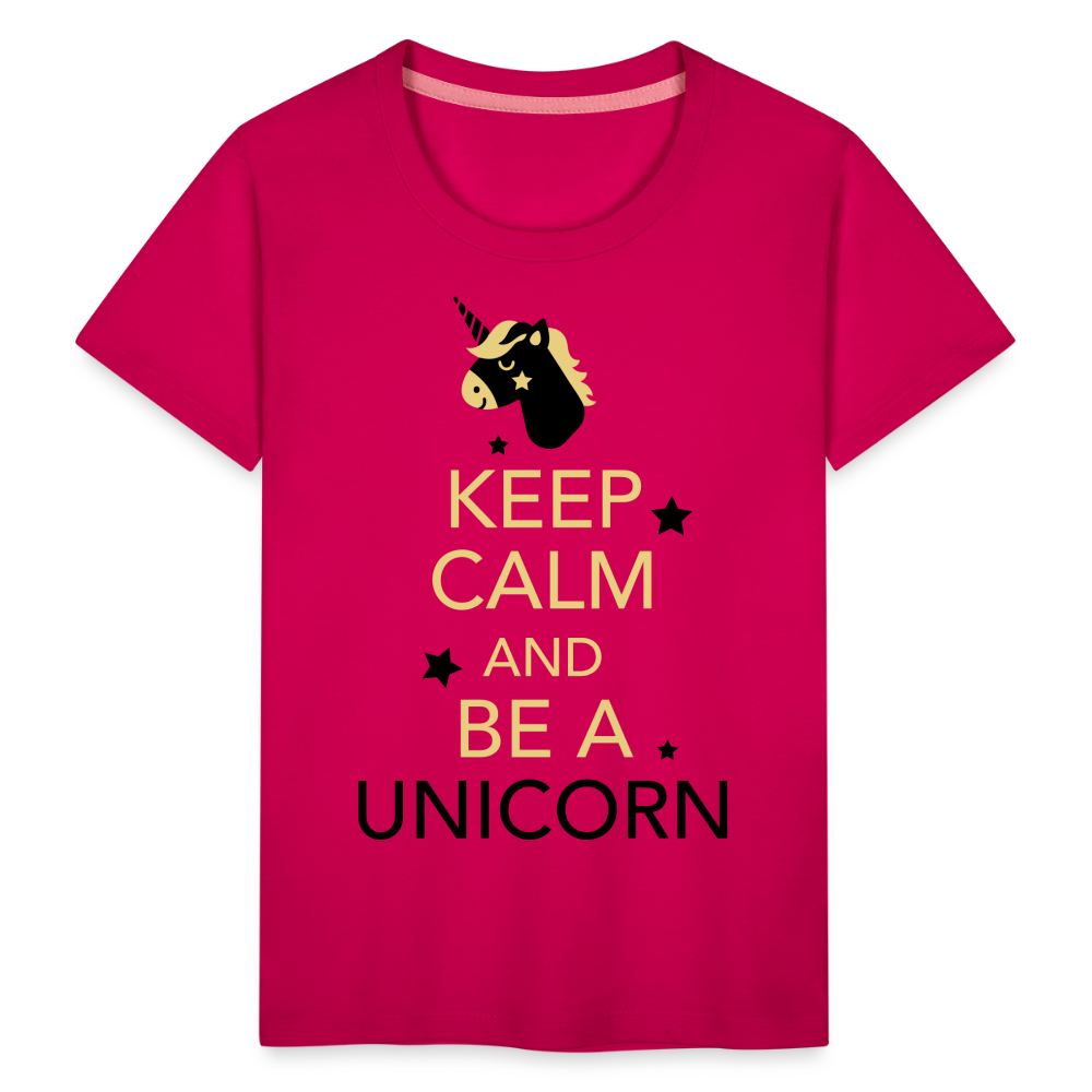 Kinder Premium T-Shirt - Keep Calm and be a Unicorn - dunkles Pink