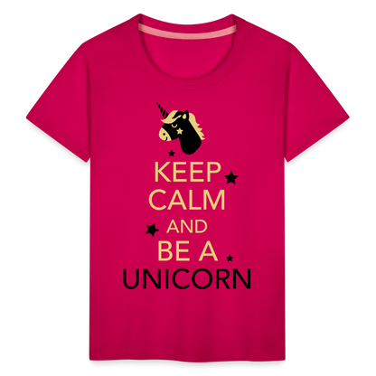 Kinder Premium T-Shirt - Keep Calm and be a Unicorn - dunkles Pink