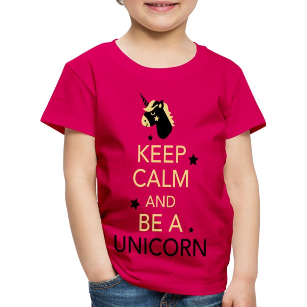 Kinder Premium T-Shirt - Keep Calm and be a Unicorn - dunkles Pink