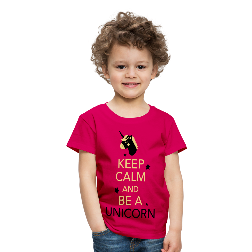 Kinder Premium T-Shirt - Keep Calm and be a Unicorn - dunkles Pink