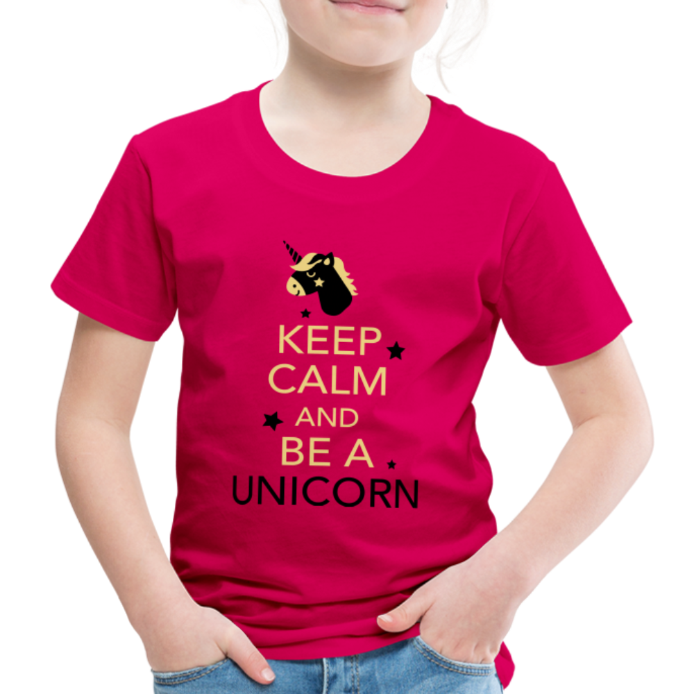 Kinder Premium T-Shirt - Keep Calm and be a Unicorn - dunkles Pink