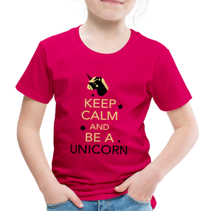 Kinder Premium T-Shirt - Keep Calm and be a Unicorn - dunkles Pink