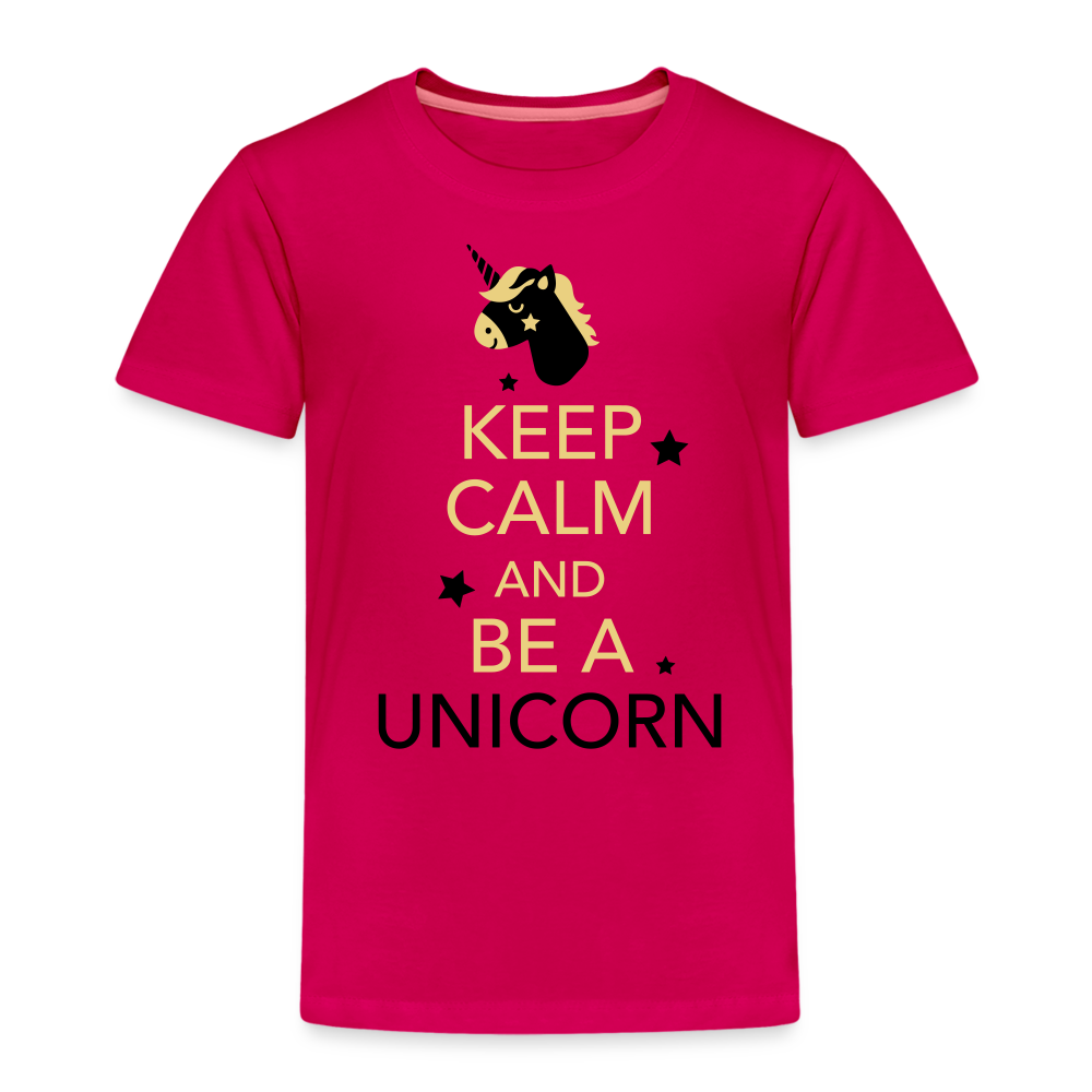 Kinder Premium T-Shirt - Keep Calm and be a Unicorn - dunkles Pink