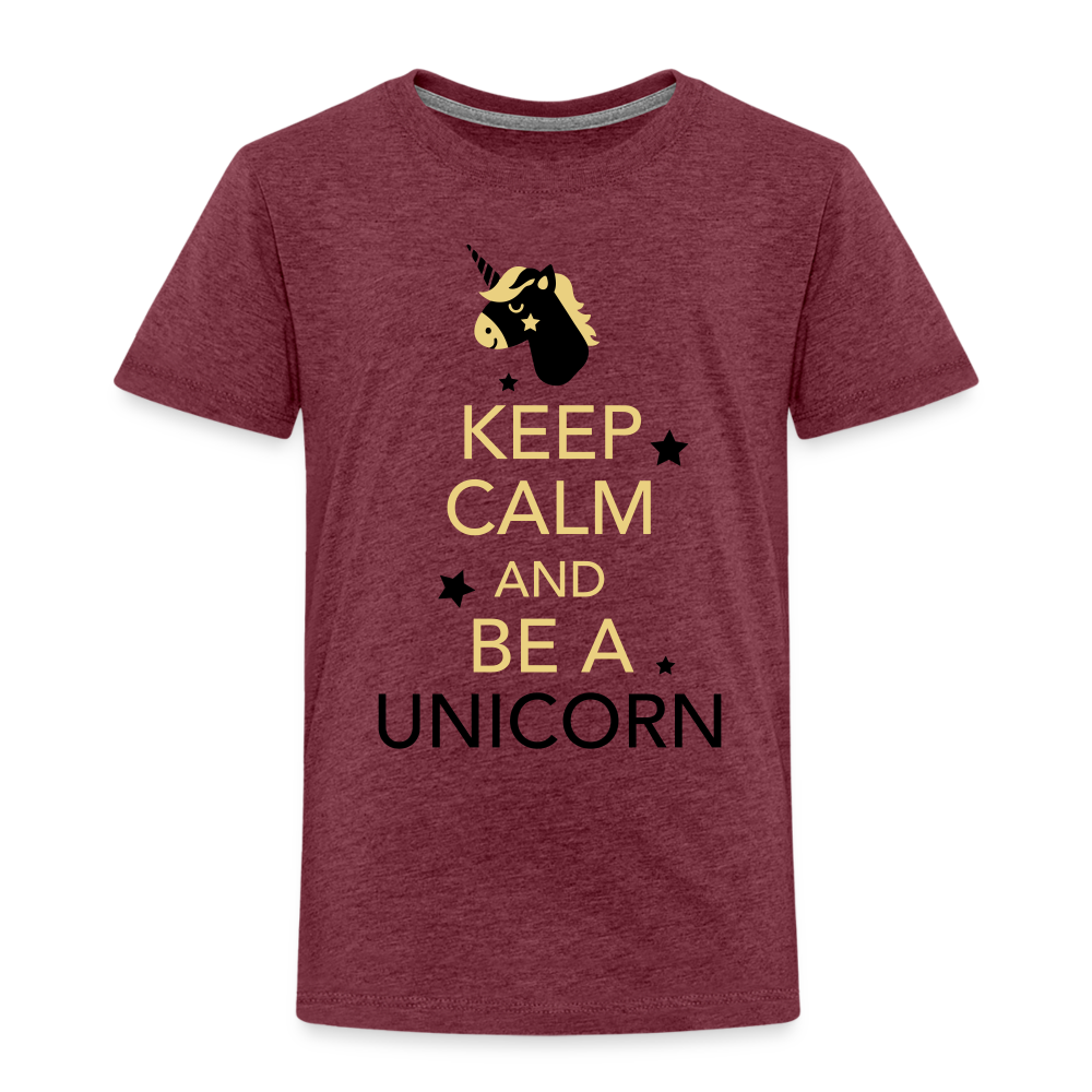 Kinder Premium T-Shirt - Keep Calm and be a Unicorn - Bordeauxrot meliert