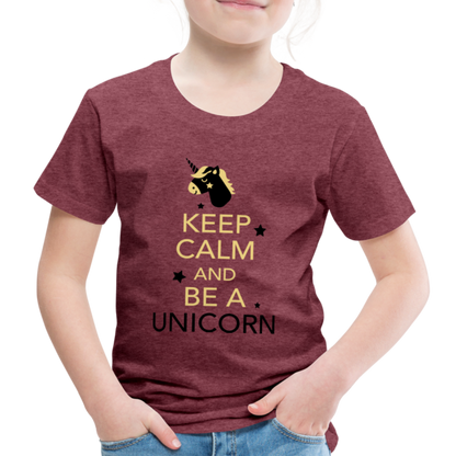 Kinder Premium T-Shirt - Keep Calm and be a Unicorn - Bordeauxrot meliert