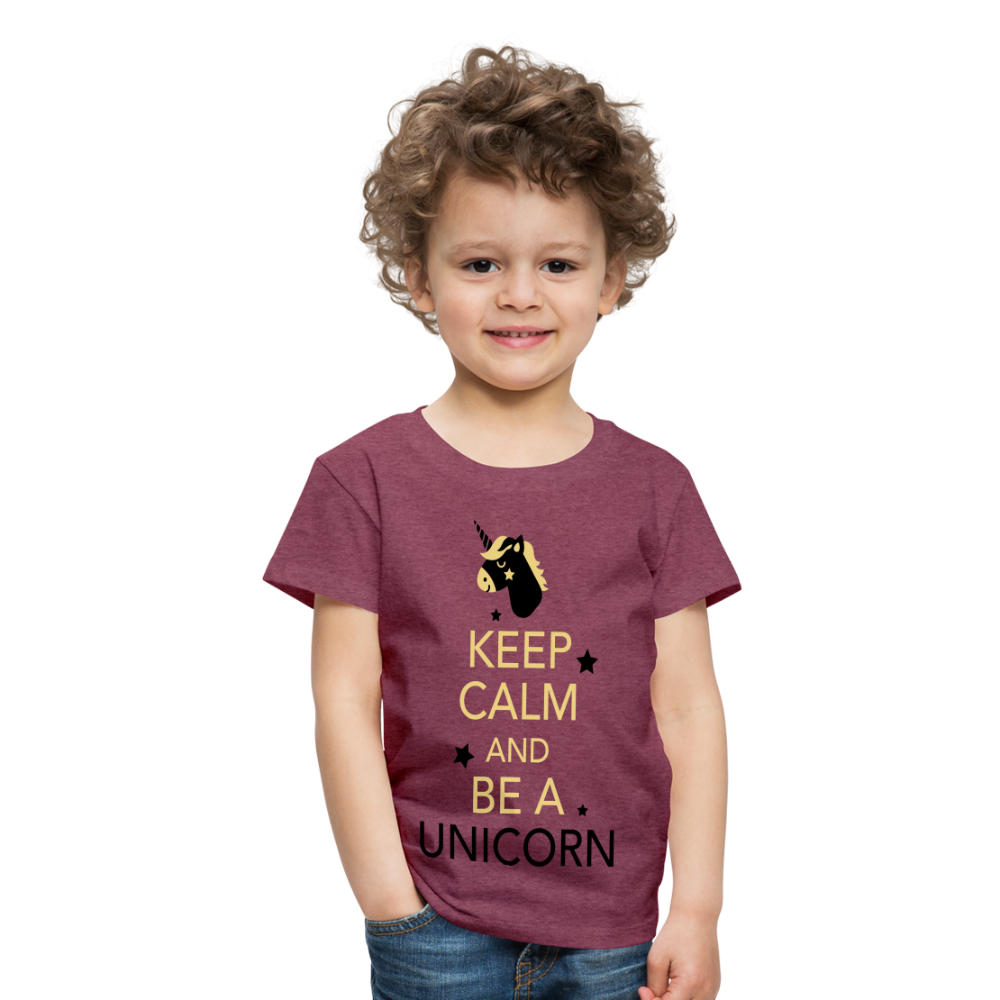 Kinder Premium T-Shirt - Keep Calm and be a Unicorn - Bordeauxrot meliert