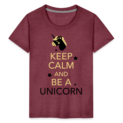 Kinder Premium T-Shirt - Keep Calm and be a Unicorn - Bordeauxrot meliert