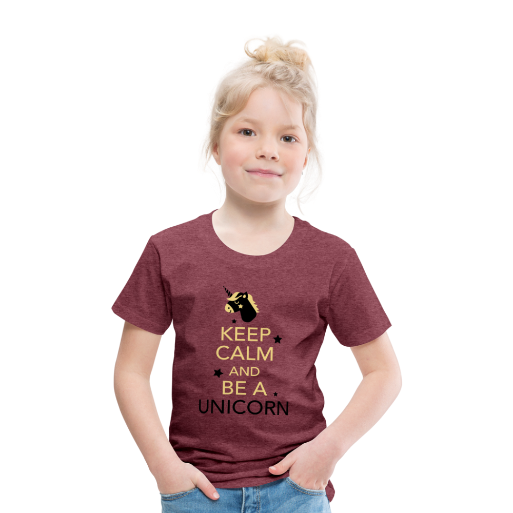 Kinder Premium T-Shirt - Keep Calm and be a Unicorn - Bordeauxrot meliert