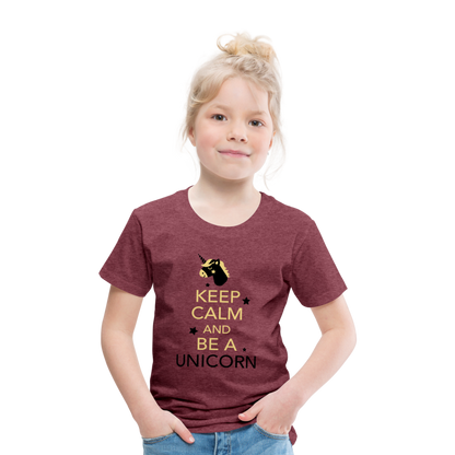 Kinder Premium T-Shirt - Keep Calm and be a Unicorn - Bordeauxrot meliert