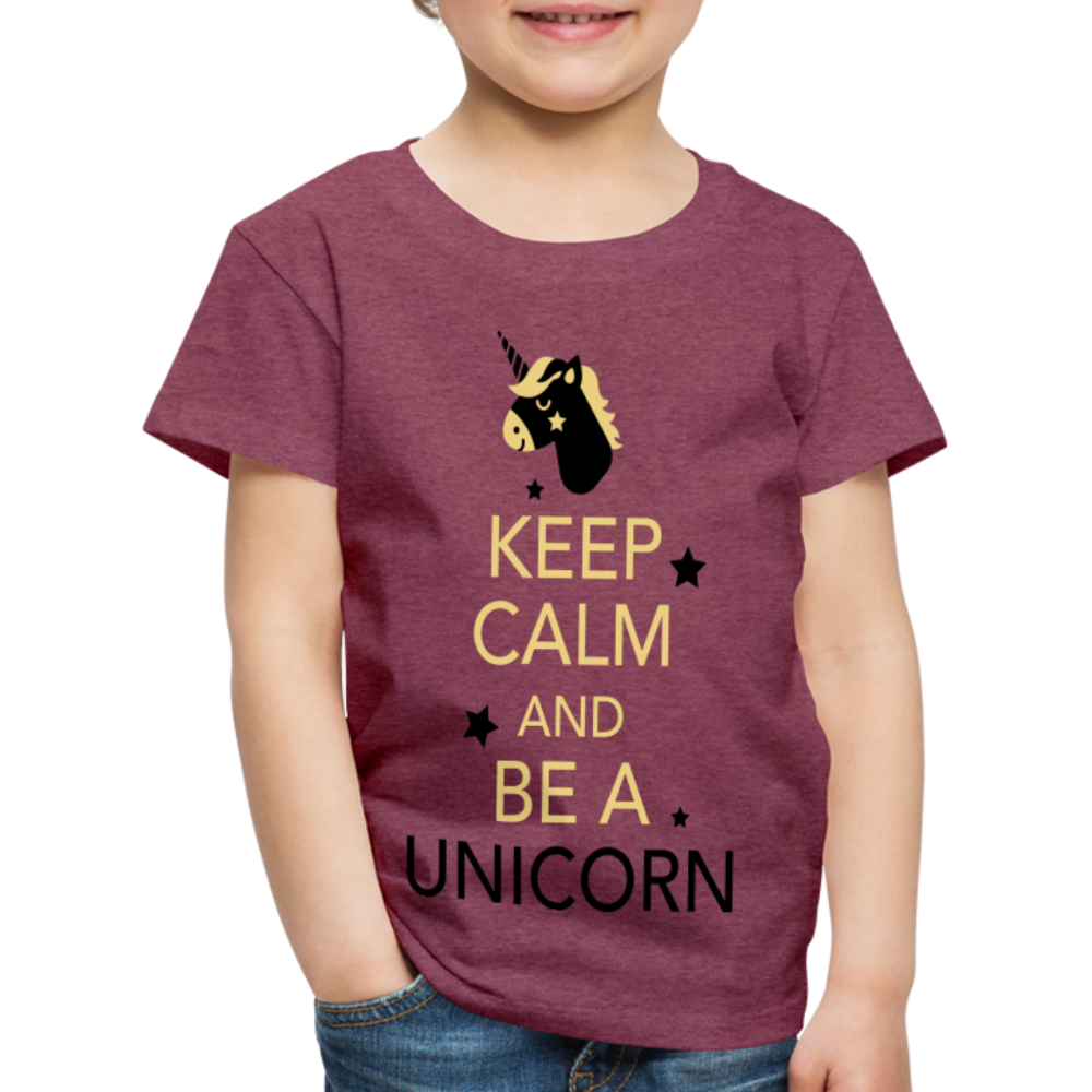 Kinder Premium T-Shirt - Keep Calm and be a Unicorn - Bordeauxrot meliert