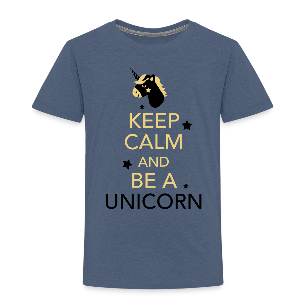 Kinder Premium T-Shirt - Keep Calm and be a Unicorn - Blau meliert