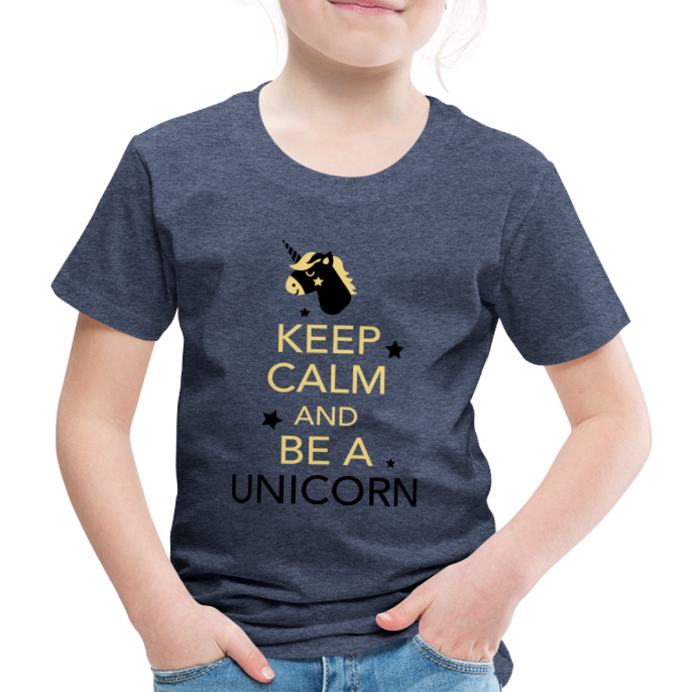 Kinder Premium T-Shirt - Keep Calm and be a Unicorn - Blau meliert