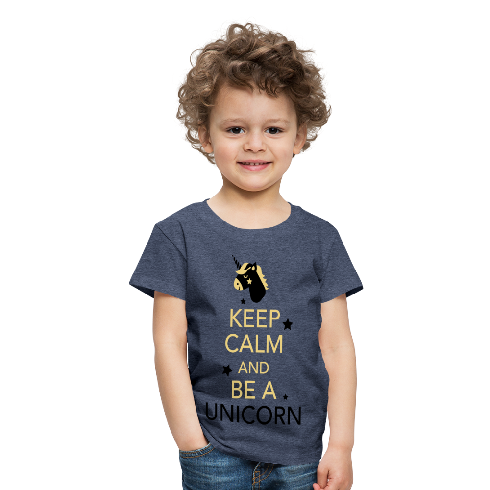 Kinder Premium T-Shirt - Keep Calm and be a Unicorn - Blau meliert