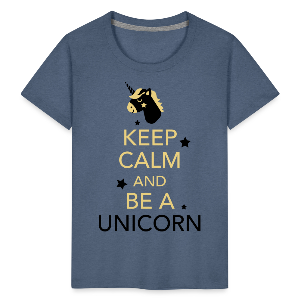 Kinder Premium T-Shirt - Keep Calm and be a Unicorn - Blau meliert