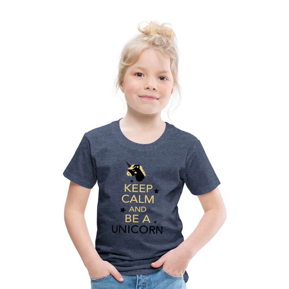 Kinder Premium T-Shirt - Keep Calm and be a Unicorn - Blau meliert