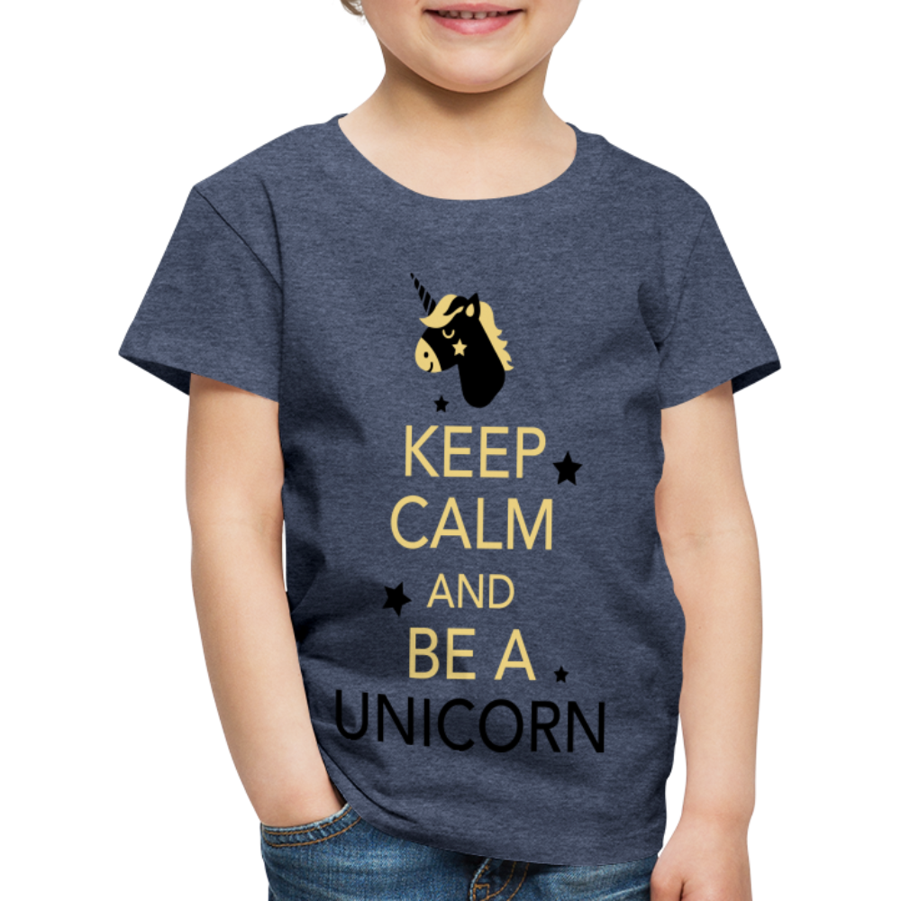 Kinder Premium T-Shirt - Keep Calm and be a Unicorn - Blau meliert