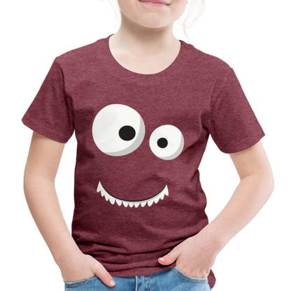 Kinder Premium T-Shirt - Monster Design - Bordeauxrot meliert